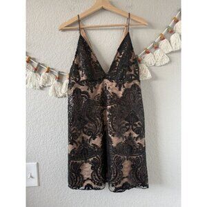 Free People Night Shimmers Sequin V-Neck Lined Mini Dress Black Glam Party Prom